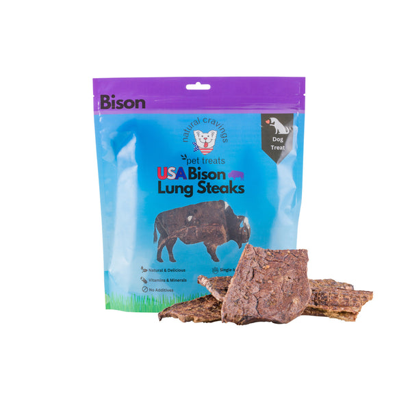 USA Bison Lung Steaks 5oz. Bag for Small, Medium, Large to XL Dogs / Breakable Treat